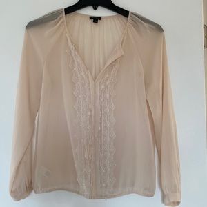 Ann Taylor Cream Sheer 3/4 Sleeve Blouse